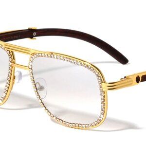 Men Sunglasses Hip Hop Style Square Clear Lens‎ Diamond Woody Bufs Migos Lentes